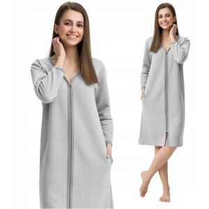 Női Szürke Cipzáras Köntös - Dombornyomott Mintás, 7/8 Ujjú