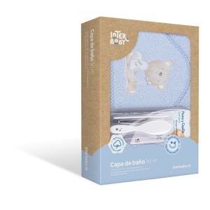 Interbaby - Kék Kapucnis Babatörölköző Szett - 100x100 cm, Fésűvel és Kefével 137982333 - Interbaby