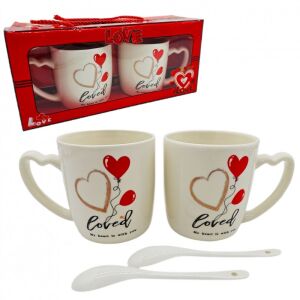 Valentin Kerámia Bögre Készlet - 2 db, Kanalakkal, 300 ml