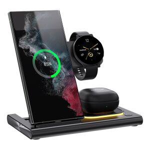 Stație de încărcare wireless neagră 6-în-1 pentru telefon, ceas și căști - Încărcătoare wireless