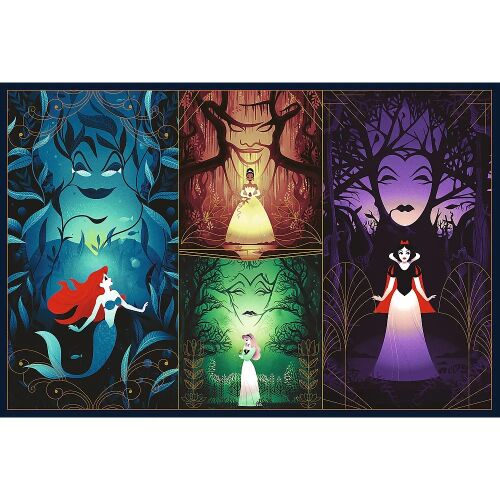 Trefl Disney Hercegnők 2x200 darabos puzzle: Ariel, Hófehérke és más hercegnők sötét, stilizált art deco designban. - Puzzle és kirakó
