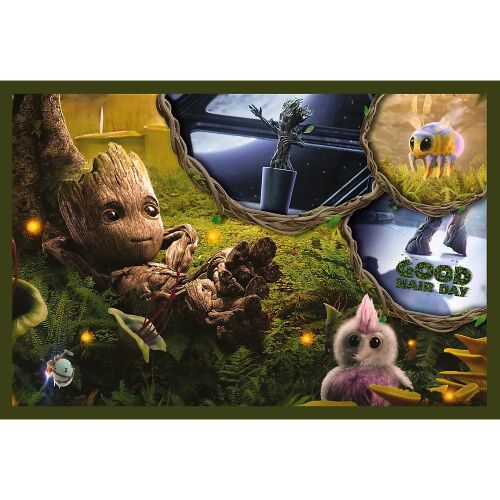 Colaj puzzle Marvel Eu sunt Groot cu Baby Groot în diverse scene.