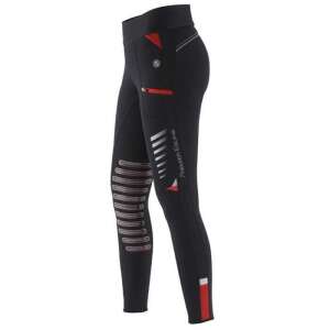 Premier Equine Rexa női lovagló leggings, fekete, piros és ezüst részletekkel, gél térdfoltokkal - Lovaglónadrág