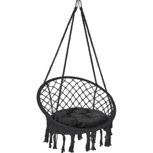 Pepita black macrame hanging chair with cushion - Garden Furniture
