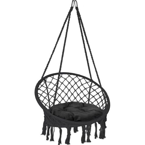 Pepita black macrame hanging chair with cushion