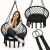 Pepita black macrame hanging chair with cushion and woman sitting in it