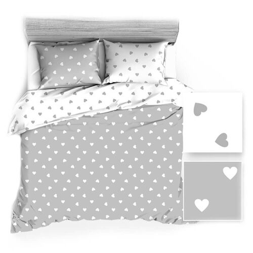 Pamut Lepedő 160x200 - Fehér Szürke Szív Minta 138388936