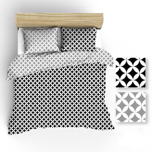 Marokkói Mintás Pamut Paplanhuzat Garnitúra - 200x220 cm, Szürke-Fekete 138390269 - Ágynemű - ifjúsági és felnőtt