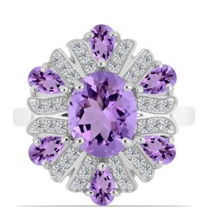 Ezüst Gyűrű Rose De France Ametiszttel és Fehér Topázzal 138579232 - Női gyűrű