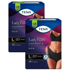 Tena Lady Pants Plus Noir L, Inkontinenz-Unterwäsche mit hohem Bund, 2x8 Stück Packung - Tena Inkontinenzeinlagen