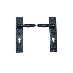 Griffe mit Schwelle für Metalltüren und -tore, schwarz, gegossenes Blumenmuster, Achsabstand 85 mm, Länge 250 mm, Breite 50 mm 138590818 - Türknäufe & Türklinken