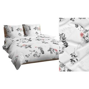 Pamut Díszpárnahuzat - 40x40 cm, Fehér Grafit Levelek és Virágok