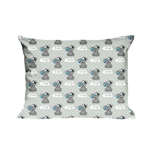 Mackós Pamut Párnahuzat Gyerekeknek - 40x40 cm, Szürke-Kék 140438684