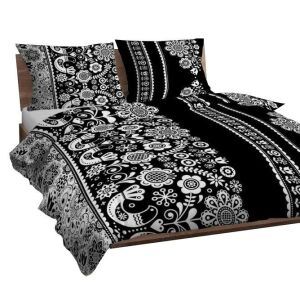 Łowicka Fekete-Fehér Pamut Párnahuzat - 50x60 cm, Cipzáras