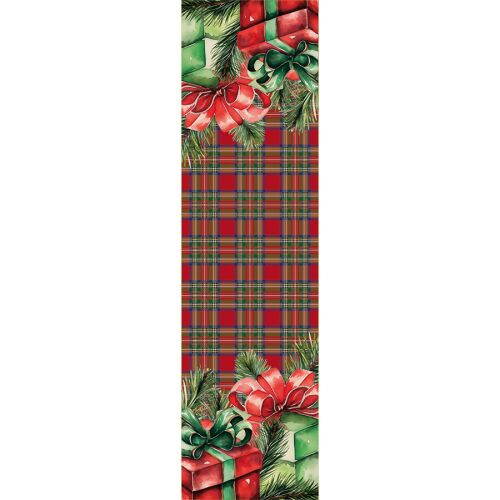 Karácsonyi Asztali Futó - Piros Kockás Ajándék Minta, 38x140 cm 138592259