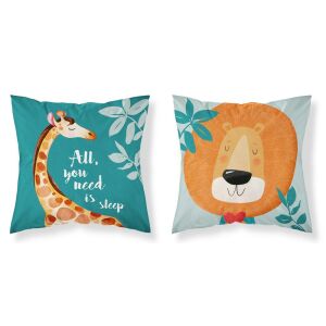 Mayamoo Zsiráf és Oroszlán Pamut Párnahuzat - 40x40 cm, Kétoldalas