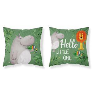 Mayamoo Hello Little One Pamut Párnahuzat - 40x40 cm, Víziló, Oroszlán, Kaméleon