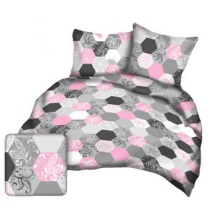 Szürkés-Rózsaszín Hatszög Mintás Pamut Párnahuzat - 50x60 cm 138593317 - Párnahuzat