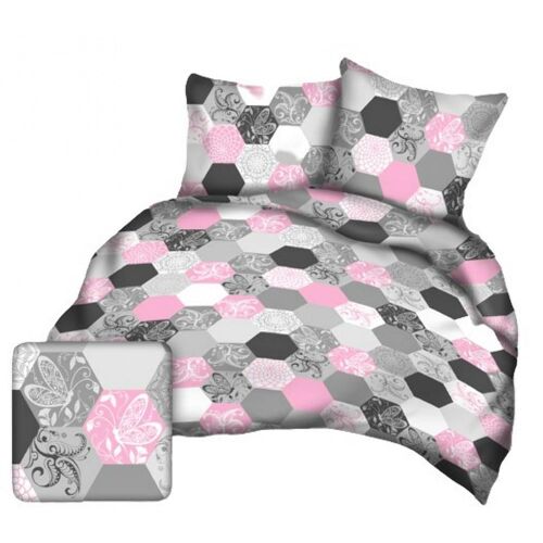 Szürkés-Rózsaszín Hatszög Mintás Pamut Párnahuzat - 50x60 cm 138593317