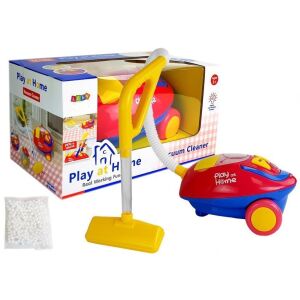 Crveni i žuti usisavač igračka Play at Home sa svjetlima i zvukovima, zapakiran i raspakiran - Lean Toys