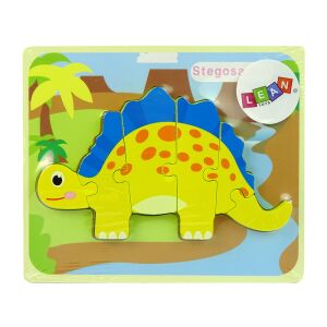 Puzzle din lemn cu dinozaur Stegosaurus galben