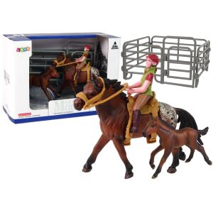 Set mit 2 Figuren Pferd und Fohlen im Korral + Reiter 140226835 - Lean Toys