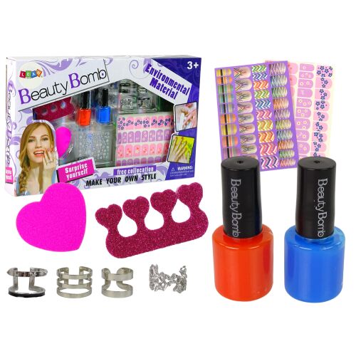 Beauty Bomb Nagellack Set mit Glitzeraufklebern und Ringen