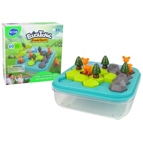 HOLA Educational Puzzle Game Deer Challenge, un puzzle logic pentru copii 6+ cu piese de cerb și copac