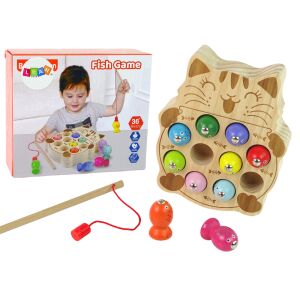 Lean Toys Holz-Katzenangelspiel für Kleinkinder mit 2 Ruten und bunten Fischen - Nonbrand Entwicklungsspiele für Kinder im Kindergartenalter