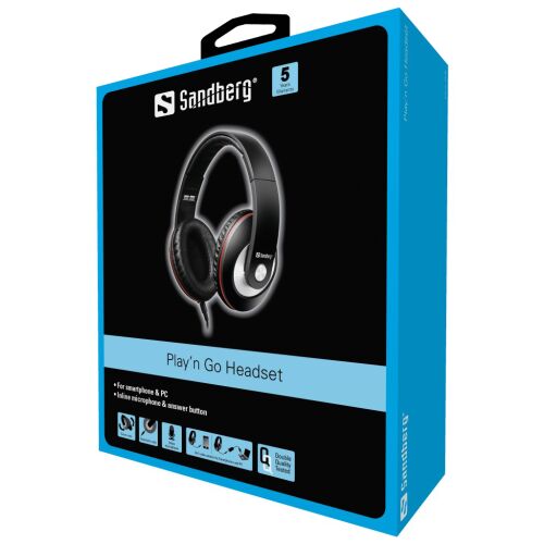 Sandberg Play'n Go fekete headset a csomagolásban