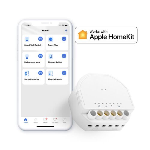 Întrerupător inteligent de perete Wi-Fi Meross MSS810HK-UN cu integrare Apple HomeKit, controlat prin aplicația de pe smartphone