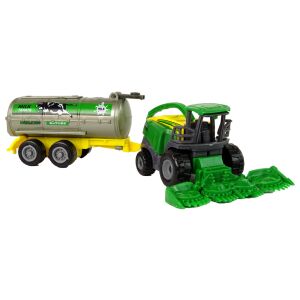 Játék mezőgazdasági traktor tejtartályos pótkocsival, zöld és sárga műanyag - Ferplast
