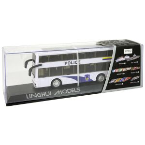 Бял двуетажен полицейски автобус със звук за сваляне 140697905 - Lean Toys