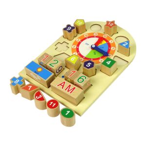 M-Lean Toys Pädagogische Holzuhr mit Zahlenblöcken für Kleinkinder - Babywalker, Lauflernhilfen und Entwicklungsspiele für Kleinkinder