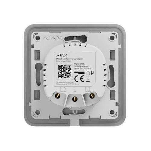 AJAX LightCore 1-Gang Inteligentny włącznik światła, widok z tyłu pokazujący zaciski okablowania