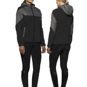 Cavalleria Toscana Sherpa női lovas kabát, fekete színben, szürke betétekkel, kapucnival és cipzárral - Lovas kabát & dzseki