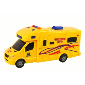 Жълт кемпер играчка Touring Car, страничен изглед - Lean Toys