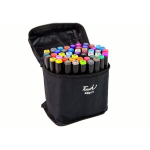 Set de markere cu alcool cu vârf dublu Touch, 48 bucăți, în husă de transport - Markere