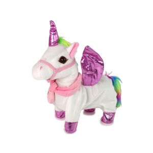 Maskot kôň interaktívny jednorožec s bielymi ružovými krídlami