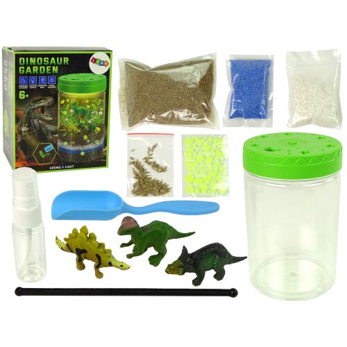 Set Lean Toys Grădină cu Dinozauri în Borcan: Set complet cu ambalaj, borcan, pământ, figurine dinozauri și accesorii