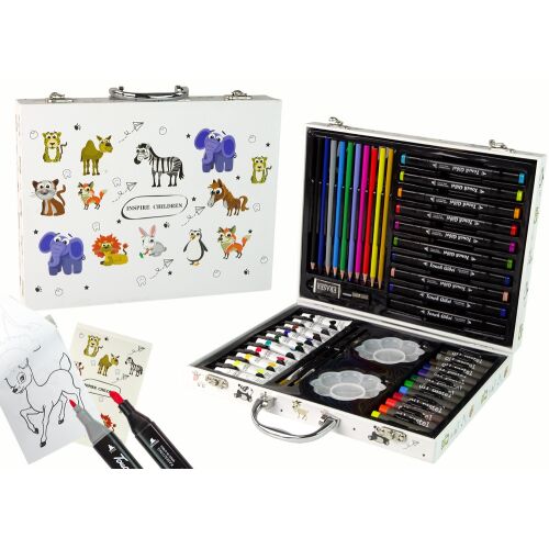 Kis művész szett bőröndben 68 elem - Пълен комплект за изкуство в куфар с книжка за оцветяване и маркери
