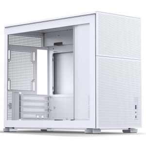 3/4-Ansicht des Jonsbo D31 MESH Micro-ATX PC-Gehäuses mit gehärtetem Glas - Weiß - Computergehäuse