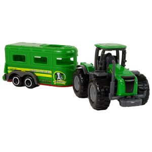 Zöld traktor pótkocsival