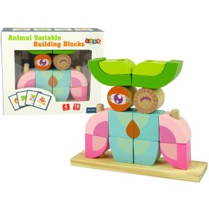 LEAN Toys Blocuri de construcție variabile cu animale, figurină bufniță asamblată - Joc de construcție din lemn