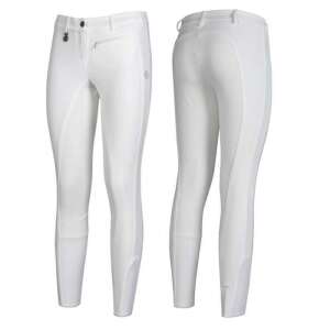 Pikeur Lucinda Grip női lovaglónadrág, fehér, teljes ülés markolattal, lycra bokával, cipzáras elülső zsebbel, medállal és Pikeur logóval hímzett hímzéssel - Lovaglónadrág