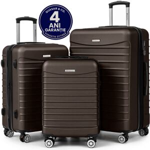 Quasar & Co.® 3 darabos Lopásgátló Gurulós Bőrönd Szett - S/M/L, Sötét Kávé 138669067 - Divat & Öltözködés