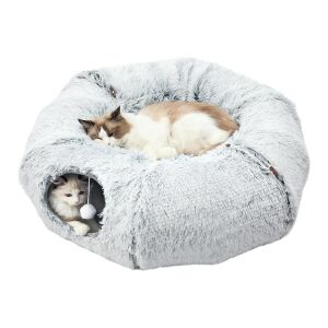 NEXTLY 2 az 1-ben Macska/Kutya Ágy - Alagút, Játéklabdákkal, Szürke, 85x55cm