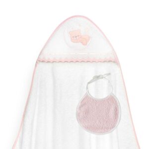 Interbaby Bear on the Moon Babatörölköző szett - Rózsaszín, Kapucnis, 100x100 cm + Előke
