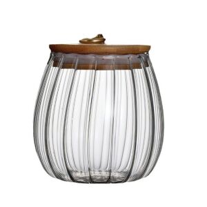 Üveg Cukortartó Fa Fedővel - 700 ml, Hullámos Falú