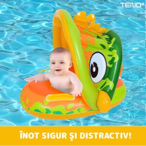 Teno baba úszógumi használat közben, baba élvezi a vizet napernyővel, felfújható úszóka csecsemőknek - Úszógumi